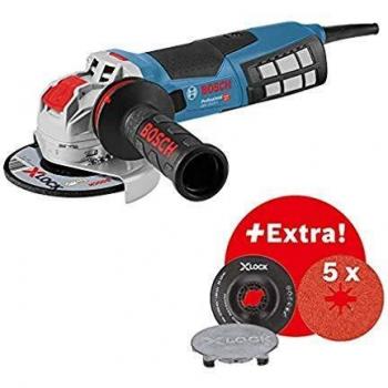 Bosch Professional GWX 19-125 S - Amoladora angular (1900 W, Ø 125 mm, X-LOCK, velocidad regulable, set de 5 discos de fibra + plato duro, en caja)