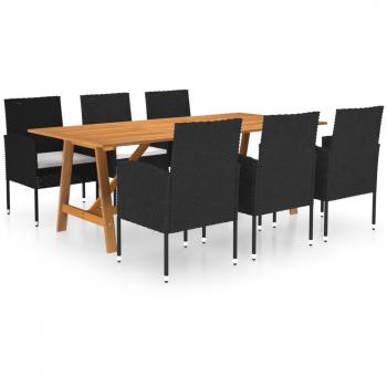 Juego de comedor para jardín de 7 piezas negro