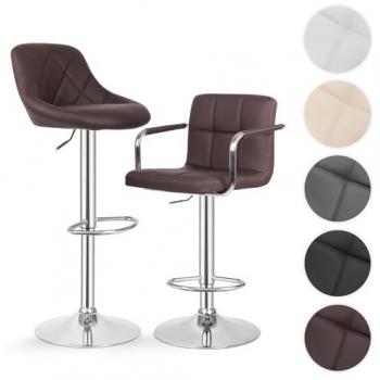 Juego de 2 Taburetes de Bar Acolchados Ajustables, Cuero Sintético, Base de Acero Cromado, Reposabrazos y Reposapiés, Giro 360°, Varios Colores