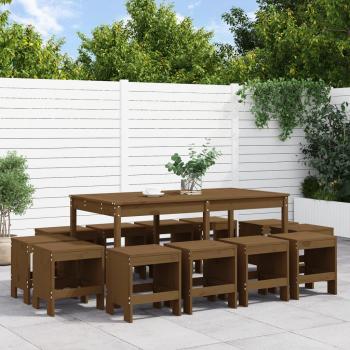 Set de almuerzo de jardín 13 piezas de madera de pino maciza color ámbar, incluye mesa y sillas, ideal para exteriores