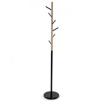Perchero de Pie Minimalista Versa en Metal y Madera Negro con 6 Ganchos, Medidas 171 x 28 x 28 cm