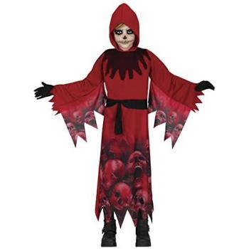 Disfraz Infantil Diablo Rojo con Capucha - Túnica de Muerte Calaveras Infernales para Halloween (7-9 Años)