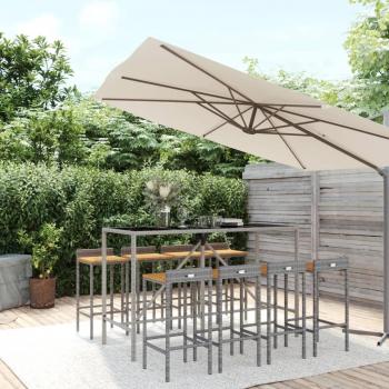 vidaXL 9 Piece Garden Bar Set Grey Poly Rattan & Solid Wood Acacia