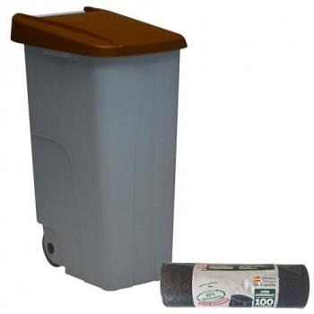 Contenedor Cerrado 85L Marrón H.76cm + Rollo 10 bolsas de basura 100L