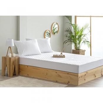 Protector de Colchón Acolchado Antiácaros con Membrana Transpirable e Impermeable y Tratamiento Sanitario (Cama 120 x 190/200 cm) Blanco