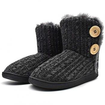 KuaiLu Zapatillas de Casa para Mujer Cálida Invierno Interior Forro de Vellón Pantuflas Cerradas Espuma de Memoria Cómodo Antideslizante Botines