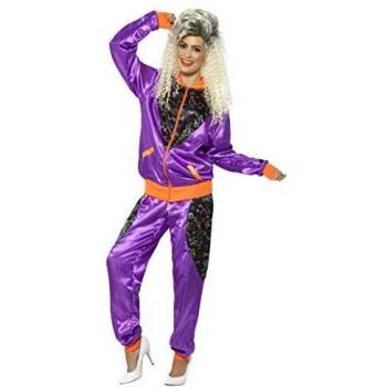 Smiffys-43080l Chándal Retro de Tactel, para Mujer, con Chaqueta y pantalón, Color púrpura, L-EU Tamaño 44-46