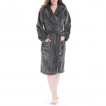 Genuwin Bata de Forro Polar para Mujer con Capucha - Albornoz de Lujo de Microfibra Polyester con Bolsillos Laterales - Oeko Tex 100 - Albornoces con Estilo Gofre C¨¢lido y Suave