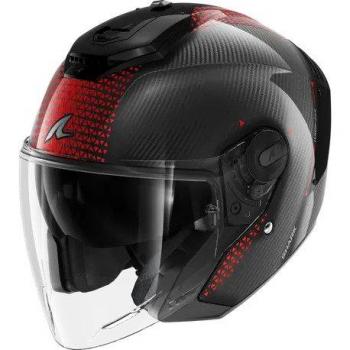 Shark RS Jet Carbon Ikonik Casco Jet - Negro Rojo (L) con diseño de carbono, color negro y rojo, talla L