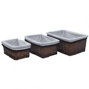 vidaXL 3 Piece Nesting Basket Set Brown Willow
