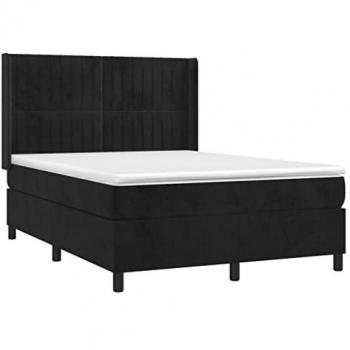 Cama Box Spring con Colchón y LED Terciopelo Negro 140x190 cm