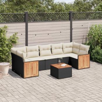 8-Piece Black Poly Rattan Garden Sofa Set with Cushions