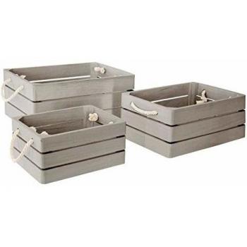 Juego de 3 cajas de madera gris Sueño Bohemio - L 35 x P 25 x H 15 cm