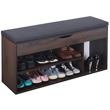 RICOO Banco Zapatero con Asiento 104 x 49 x 30 cm Mueble recibidor Roble marrón Oscuro – Organizador Zapatos WM034-EB-A
