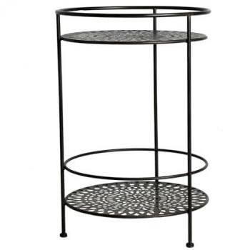 Mesa Auxiliar Ivrea de Hierro Negra 42x42x62cm con Estantes Geométricos y Diseño Cilíndrico Industrial