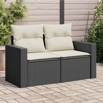 Sofá de jardín 2 plazas con almohadas en Polyrattan negro