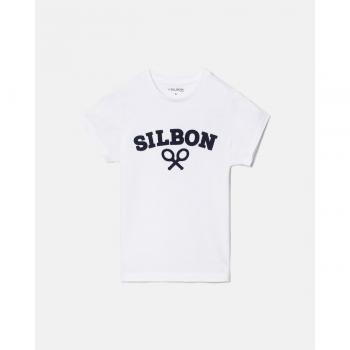 Silbon - Camiseta de niño de algodón con logo frontal en color azul marino