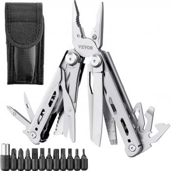 Vevor Alicates Multiherramienta 16 en 1, Multifunción de Acero Inoxidable, Estructura Autoblocante, Clip de Bolsillo, Ideal para Supervivencia, Campamento, Caza y Sender
