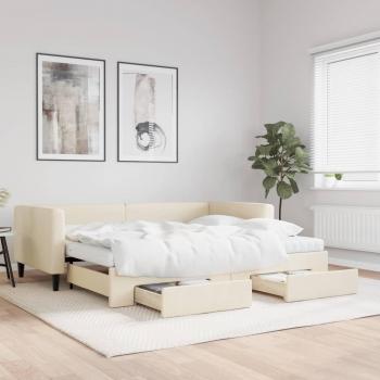 Sofá cama nido con cajones tela color crema 90x200 cm vidaXL