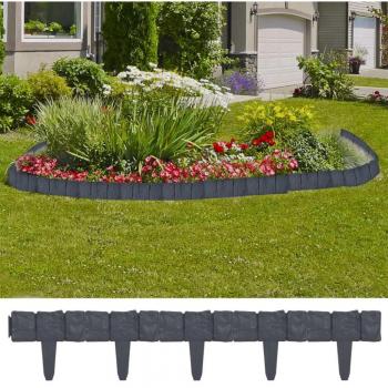 vidaXL Lawn Fence Stone Look 41 pcs Plastic 10 m