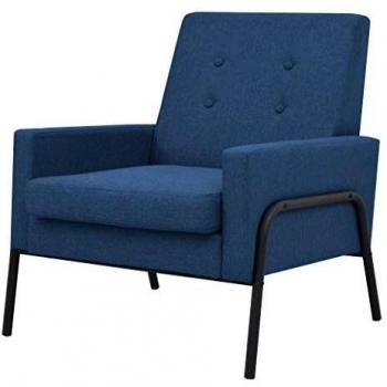 vidaXL Sillón de Acero Tela Azul Asiento Silla Taburete Sofá Mueble Banquillo