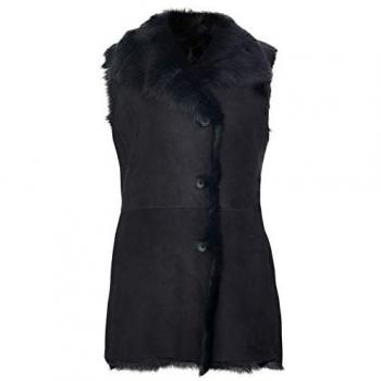 Infinity Leather Women's Black Toscana Sheepskin Buttoned Gilet - Size 22 UK / 50 EU