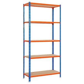 Estantería de Acero Azul y Naranja con 5 Baldas de Madera - Medidas: 2000 x 1000 x 500 mm