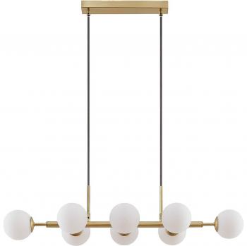 Lámpara colgante Lindby Kiamo moderna en dorado con tulipas de cristal opalino, hecha de metal, para salón y comedor, 8 llamas G9