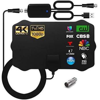 WEWAK Antena HDTV interior, Antena TV Digital Rango de 120 Millas con Amplificador de Señal para 4K 1080p VHF UHF TDT DVB-T/DVB-T 2 Canales Gratis
