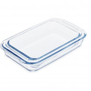 Set de Fuentes para Horno Relaxdays, 2 Tamaños, Vidrio Transparente, Apto para Lasañas, Gratinados y Tiramisú, Lavables en Lavavajillas