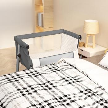Cama infantil con colchón de tela de lino gris oscuro