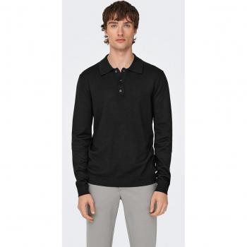 Only & Sons - Polo de punto manga larga para hombre, color negro