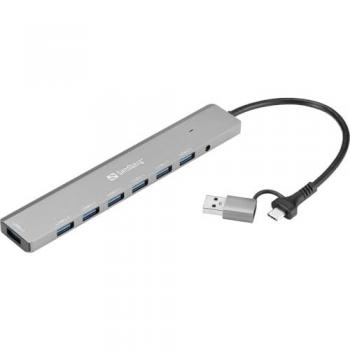 Hub USB 3.0 de 7 Puertos con Conexiones USB-C y USB-A - Docking Station Sandberg