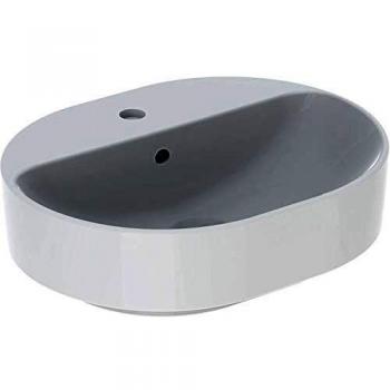 Lavabo Geberit VariForm elíptico 50x40cm con orificio para grifería y rebosadero, color blanco KeraTect