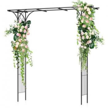 81-Inch Metal Garden Arbor Archway for Climbing Plants, Black Finish, Durable Steel Construction, Decorative Trellis Design, Ideal for Weddings and Outdoor Events