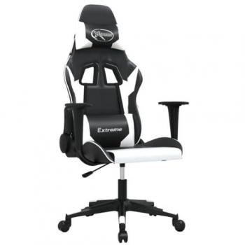 Silla gaming cuero sintético negro y blanco vidaXL ergonómica ajustable respaldo reclinable regulable
