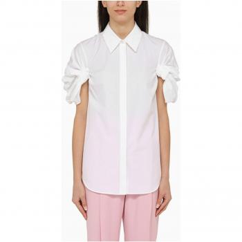 Alexander McQueen Women's Short-Sleeved Cotton Shirt with Detailing in White, Size 40, 775580QAAAD