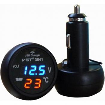 Adaptador USB para cargador de coche con pantalla LED, medidor digital de voltaje y termómetro automático