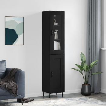 Aparador de madera contrachapada negro 34,5x34x180 cm con 1 puerta de madera, mueble de almacenaje para salón, buffet y armario auxiliar