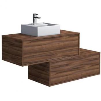 Mueble de baño flotante TEANA II - 94 cm - lavabo cuadrado sencillo y dos cajones en tono oscuro natural