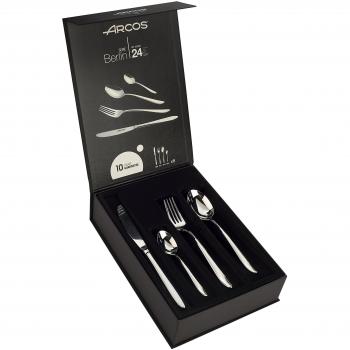 Arcos Serie Berlin, Cubertería de 24 piezas en una Caja de regalo, 6 Cuchillos + 12 Cucharas + 6 Tenedores, Monoblock de una pieza en Acero Inoxidable, Color Plata
