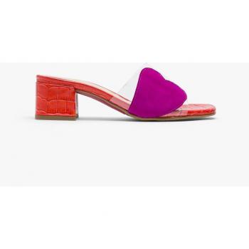 Sandalias de tacón de mujer con tira transparente y corazón