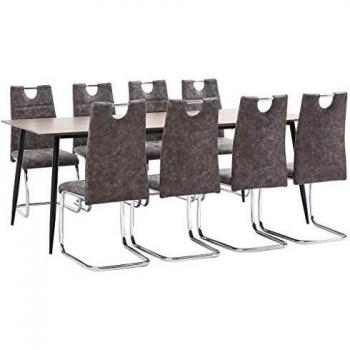 vidaXL Juego de Comedor 9 Piezas Cuero Sintético Mobiliario Decoración Interior Casa Hogar Robusto Duradero Resistente Funcional Práctico Útil Marrón