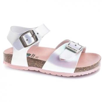 Sandalia Plana de Niña Pablosky 428300 en Plata con Hebilla y Materiales Reciclados