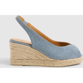 Alpargatas de cuña de mujer azules en algodón orgánico con acabado lavado