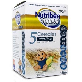 Nutriben innova papilla de 5 cereales extra fibra, 600gr.