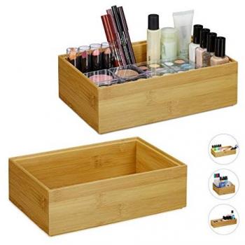 Set de 2 Cajas de Almacenamiento Apilables de Bambú, Diseño Natural, Organizador para Cocina y Baño, 7 x 23 x 15 cm