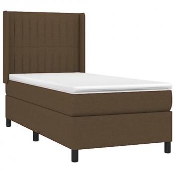 Cama Box Spring con Colchón Tela Marrón Oscuro 90x200 cm