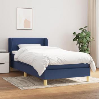 Cama Box Spring con Colchón Tapizado de Muelles Ensacados Azul 90x200 cm