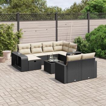 11-Piece Black Poly Rattan Garden Sofa Set with Cushions